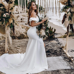 Vestidos de novia de playa de dos piezas de sirena con vestidos largos de verano divididos