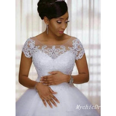 A Line Scoop Short Sleeves Lace African Wedding Dresses Sequins MyChicDress