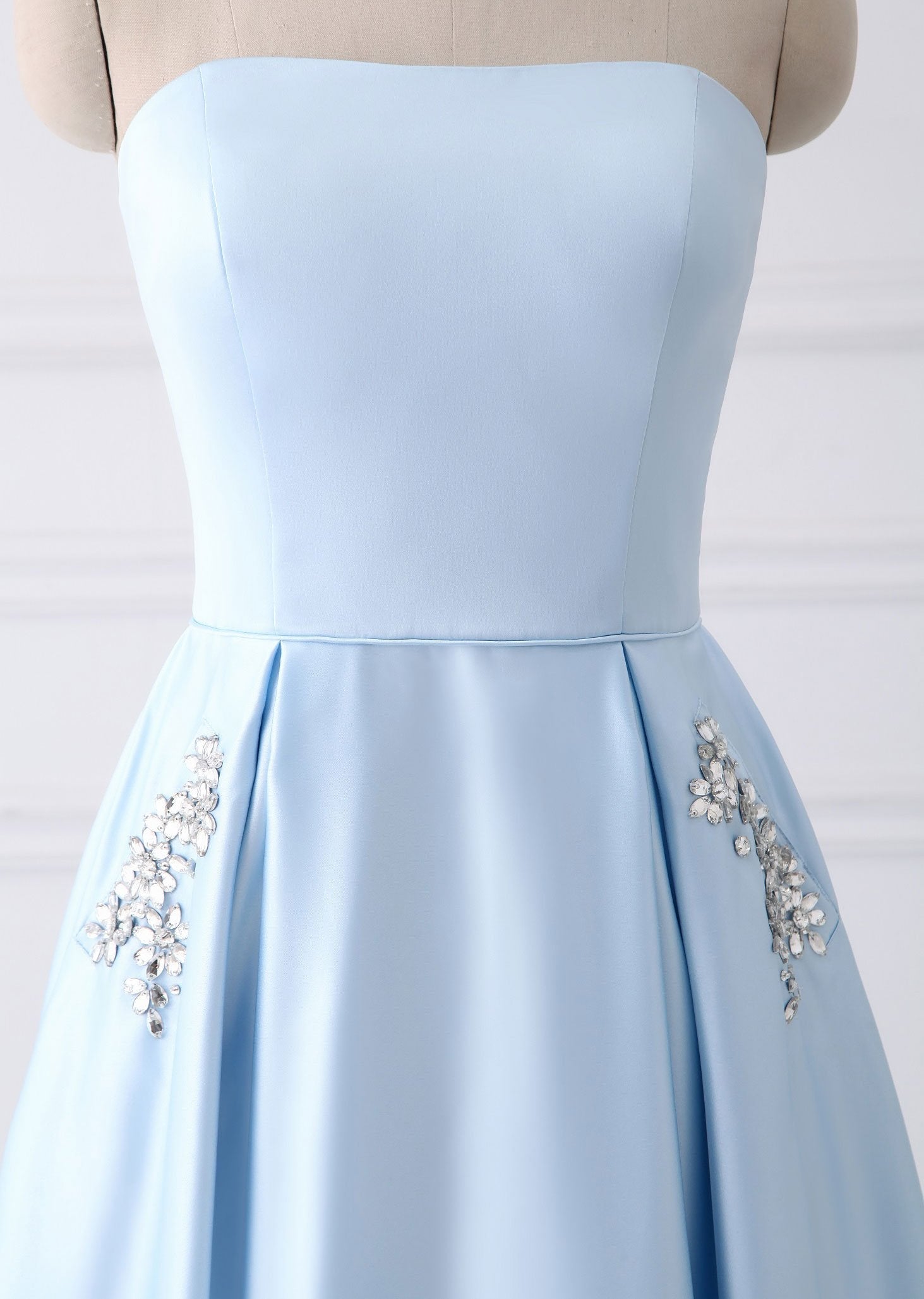 A Line Sky Blue Short Homecoming Dresses Strapless Pockets MyChicDress