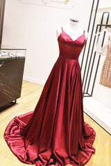 A-Line Spaghetti Straps V Neck Red Prom Dresses MyChicDress