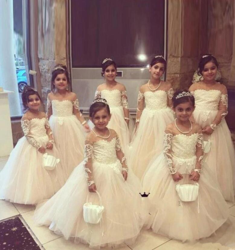 A-line Lace Tulle Flower Girl Dresses Long Sleeves Appliques - MyChicDress