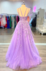 Una línea de tul lila 2024 Vestidos de fiesta Vestidos de noche formales con cuello en V violeta Reino Unido