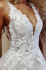 A Line Lace Wedding Dresses Applique Brida Gown