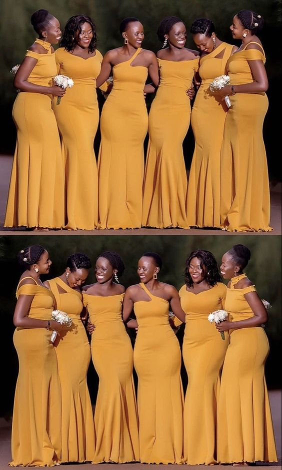 African Girl Yellow Wedding Guest Dress Cheap Mismatched Bridesmaid Dresses MyChicDress