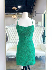 Vestido de graduación de vestidos de fiesta cortos de encaje verde formal