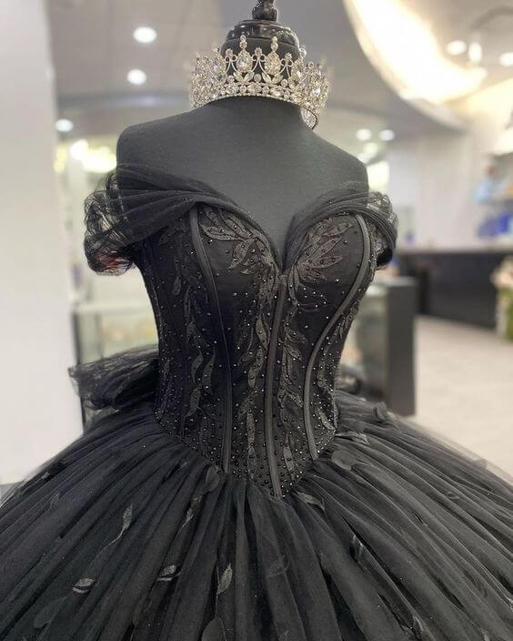 Ball Gown Black Quinceañera Dress Off the Shoulder Wedding Dress Gothic MyChicDress