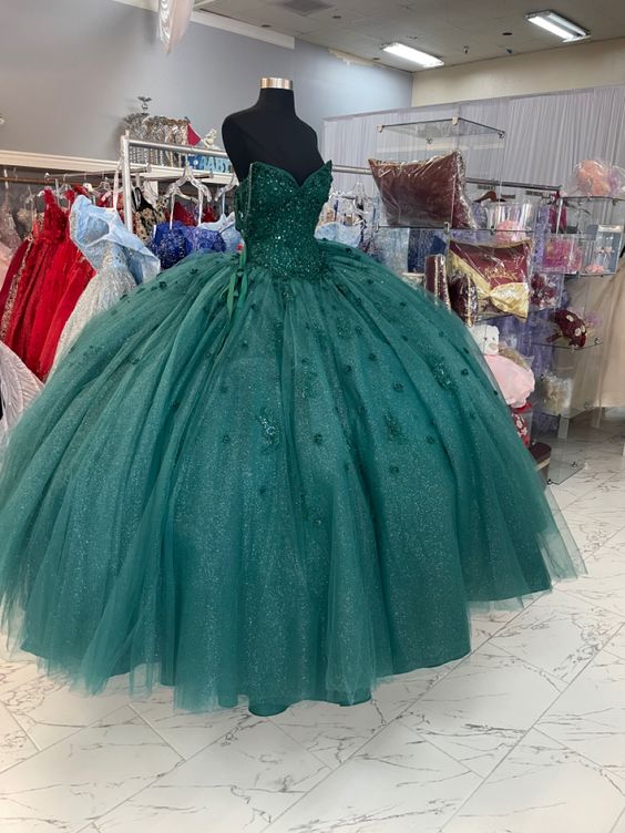 Ball Gown Beaded Green 2025 Vintage Quinceanera Dress Graduation Dresses MyChicDress