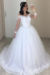 Ball Gown Lace Wedding Dresses Tulle Long Sleeves Bridal Wear MyChicDress