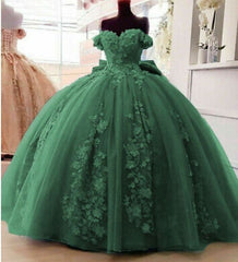 2024 Vestidos de quinceañera vintage con hombros descubiertos Apliques florales en 3D Dulce 16 vestidos