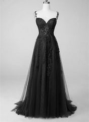 Vestido de fiesta negro de una línea 2024, apliques de encaje, vestido de noche de tul con forma de corazón, Reino Unido
