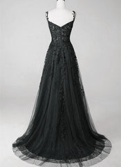 Vestido de fiesta negro de una línea 2024, apliques de encaje, vestido de noche de tul con forma de corazón, Reino Unido