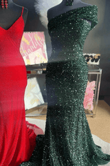 Burgundy Sequin One Shoulder Prom Dresses 2025 Mermaid Long Formal Dress MyChicDress