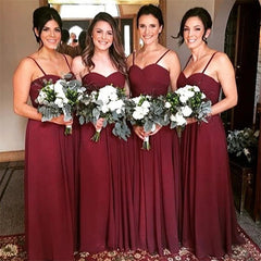 Burgundy Sweetheart Chiffon Bridesmaid Dresses Spaghetti Straps MyChicDress