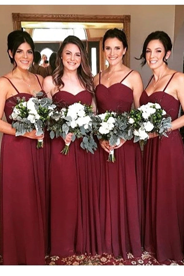 Burgundy Sweetheart Chiffon Bridesmaid Dresses Spaghetti Straps MyChicDress