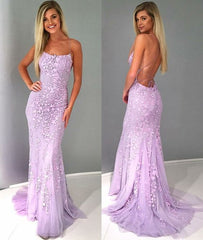 Cheap 2025 Long Lace violet Prom Dresses UK Mermaid Evening Dress Open Back MyChicDress