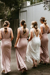 Cheap Chiffon Blush Pink Bridesmaid Dresses Sleeveless Deep V Neck MyChicDress