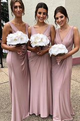 Cheap Chiffon Blush Pink Bridesmaid Dresses Sleeveless Deep V Neck MyChicDress