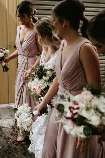 Cheap Chiffon Blush Pink Bridesmaid Dresses Sleeveless Deep V Neck MyChicDress