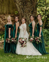 Cheap Emerald Green Velvet Bridesmaid Dresses 2025 Long Wedding Guest Dress MyChicDress