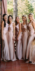 Cheap Floor length Rose Gold Bridesmaid Dresses Satin Sleeveless MyChicDress