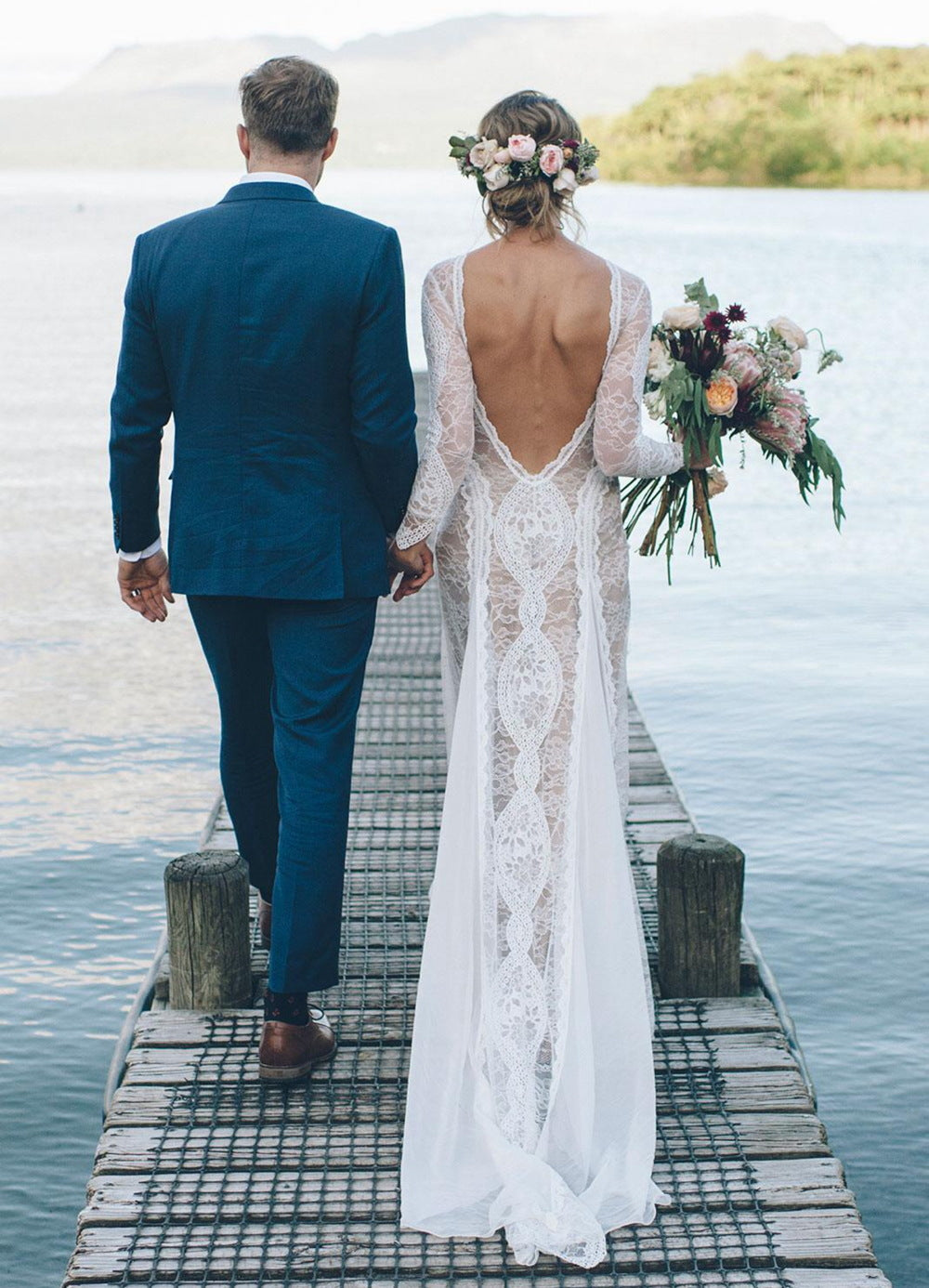 Cheap Lace Bohemian Bridal Gowns UK Long Sleeves Vintage Wedding Dress MyChicDress