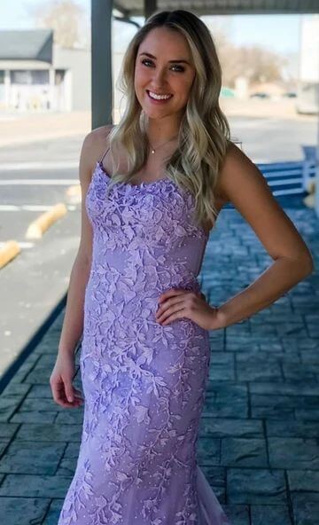 Cheap Lilac Lace Prom Dresses 2025 Mermaid Backless Violet Formal Dresses Outfits MyChicDress