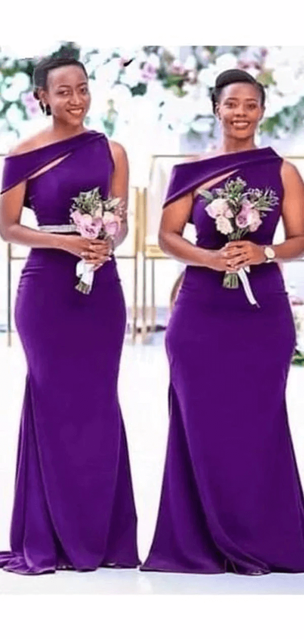 Cheap Long Bridesmaid Dresses Purple One Shoulder Wedding Guest Dress Online MyChicDress