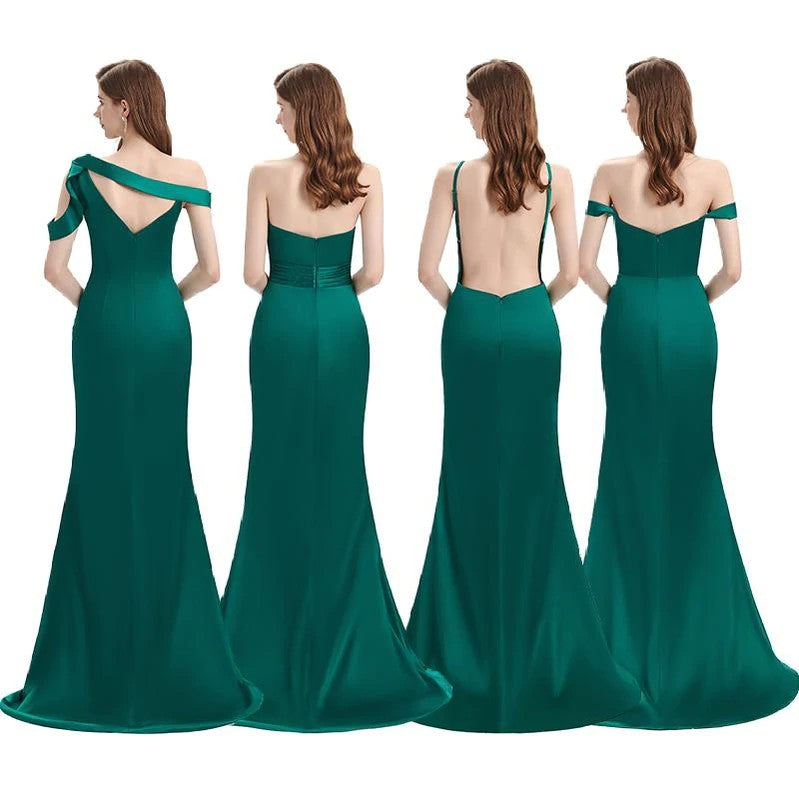 Cheap Olive Green Wedding Guest Dresses Satin Mermaid Mismatched Bridesmaid Dress MyChicDress