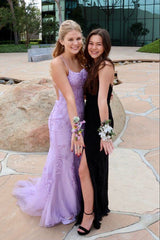Vestidos de fiesta de encaje lila baratos 2024 Trajes de vestidos formales violetas sin espalda sirena
