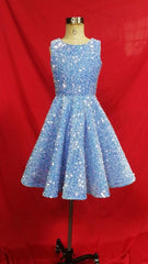 Vestidos de niña de flores azul claro con brillo barato, vestido de fiesta de boda con lentejuelas