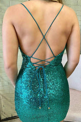 Tight Sequins Short Green Homecoming Dress Crew Neck Hoco Dress - MyChicDress