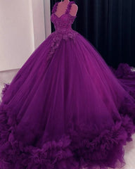 Vestidos de boda del vestido de bola de tul del cordón púrpura oscuro del amor sin mangas