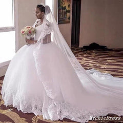 Elegant Princess Lace Wedding Dresses African Ball Gown Sleeveless Bridal Wears MyChicDress