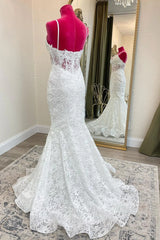 Elegant Lace White Wedding Dress Long Mermaid Spaghetti Straps Bridal Wear