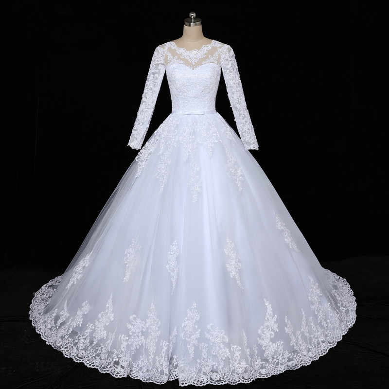 Floral Mermaid Tulle Lace Vintage Long Sleeves Wedding Dresses MyChicDress