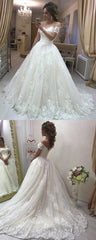 Gorgeous A Line Off the Shoulder Lace Wedding Dresses Tulle Appliques Bridal Gown MyChicDress