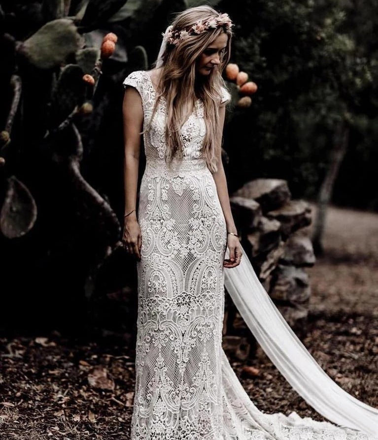 Gorgeous Lace Vintage Boho Wedding Dresses Mermaid Long Bridal Gowns MyChicDress