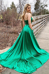 Vestido largo de verano esmeralda, largo, verde, sencillo, con cuello en V