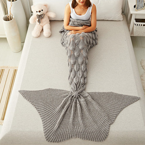 Grey Fish Scale Design Mermaid Blankets for Adults MyChicDress