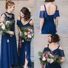 High-Neck Royal-Blue Bridesmaid Dresses V-neck Spaghetti-Straps MyChicDress