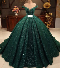 Hot Appliques Ball Gown 2025 Dark Green Wedding Dress Sequin Quinceanera Dress MyChicDress