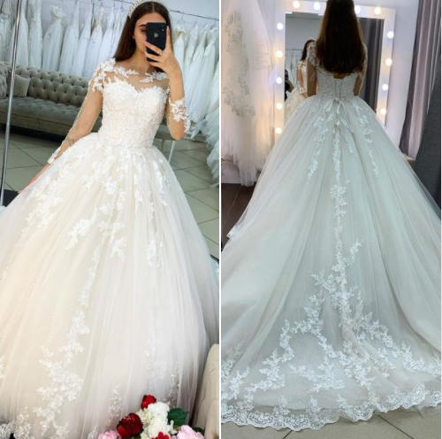 Hot Ball Gown Lace Wedding Dresses Long Sleeves Bridal Wear MyChicDress