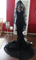 Hot Black Appliques Edge Gothic Wedding Veils MyChicDress