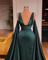 Hot Deep V Neck Mermaid Prom Dress Sleeveless Long Ball Dresses with Ruffles MyChicDress