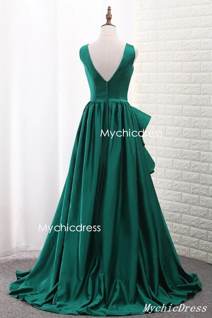 Hot Floor Length V Neck Sleeveless Sexy Green Prom Evening Dresses MyChicDress