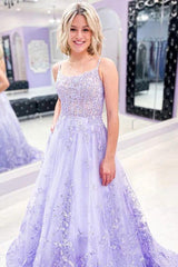 Hot Lace Long Violet Prom Dresses 2024 Floral Lavender Formal Dresses 3D Flowers MyChicDress