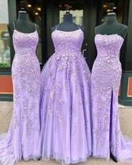 Hot Lace Violet Purple Lace Prom Dresses Sleeveless Long School Dance Dress MyChicDress