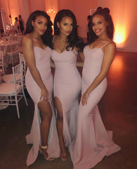 Hot Sexy Split Mermaid Peach Bridesmaid Dresses Spaghetti-Straps - MyChicDress