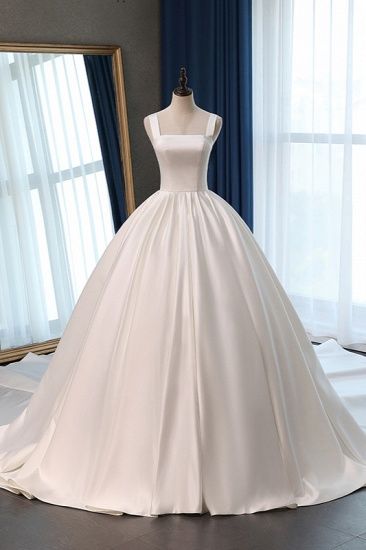 Hot Square Neck Satin Wedding Dresses Ball Gown Sleeveless Bridal Dress Cheap MyChicDress