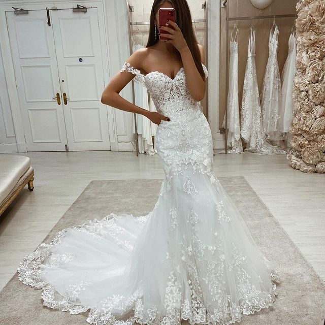 Hot Sweetheart Mermaid Lace Off the Shoulder Bridal Wears MyChicDress